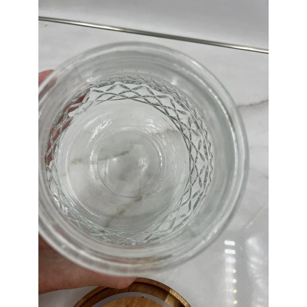 Diamond Pattern Glass Canister with Wood Lid Airtight Storage Jar Clear